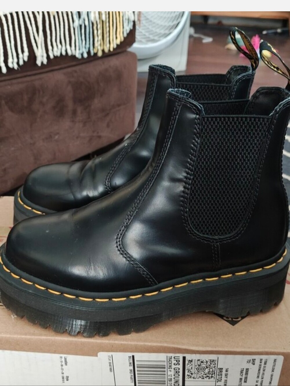 Dr. Martens Black Chelsea Boots with Yellow Welt Stitching